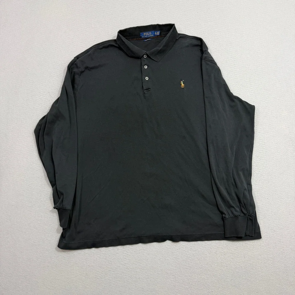 Polo Ralph Lauren Polo Mens XL Black Long Sleeve Classic Fit Distressed Lived In
